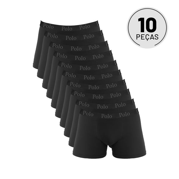 Kit com 10 Cuecas Boxer Black Edition - Polo Match