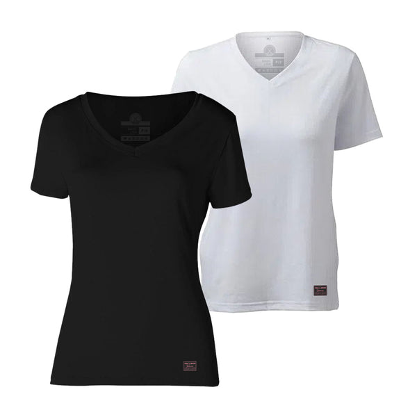 Kit com 2 Camiseta Feminina Gola V Basic Sport Preta e Branca - Polo Match