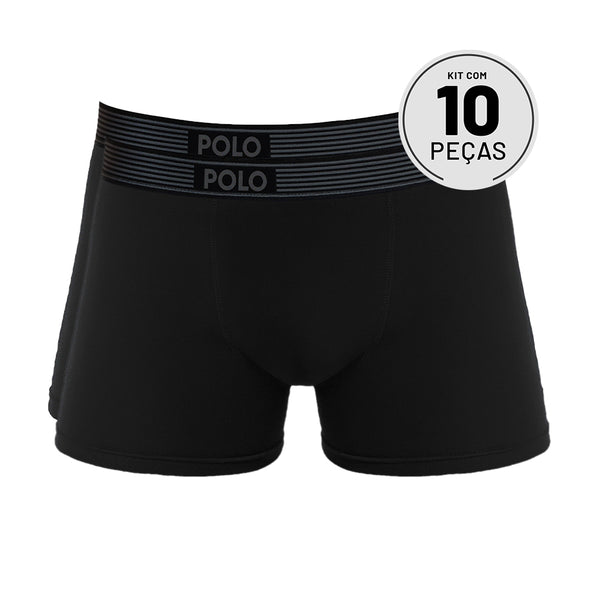 Kit com 10 Cuecas Boxer Comfort Preta - Polo Match