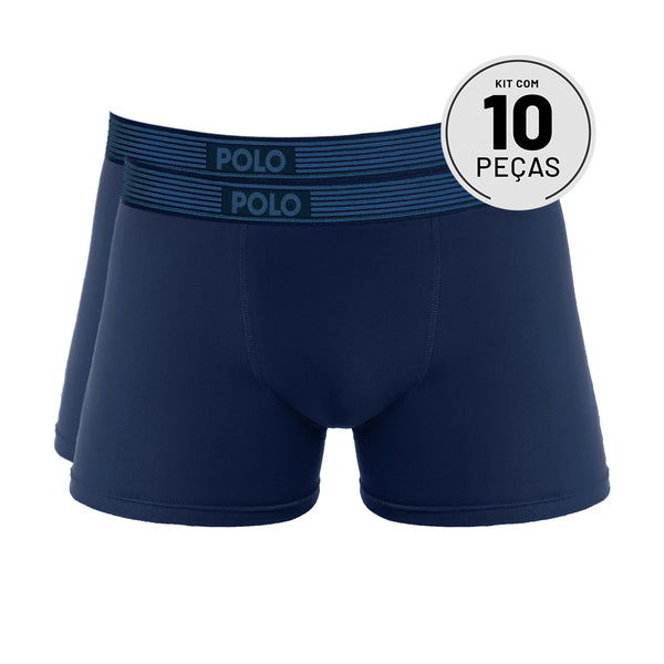 Kit com 10 Cuecas Boxer Comfort Azul - Polo Match