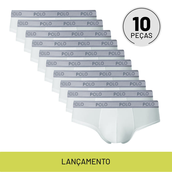 Kit com 10 Cuecas Slip Sport Branca - Polo Match